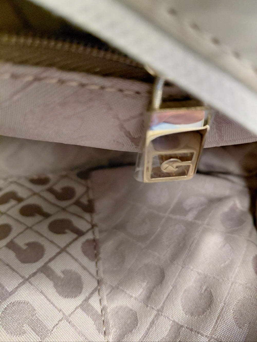 Gherardini Satchel Bag featuring a "G" Monogram Pattern White & Brown - Picture 10 of 12